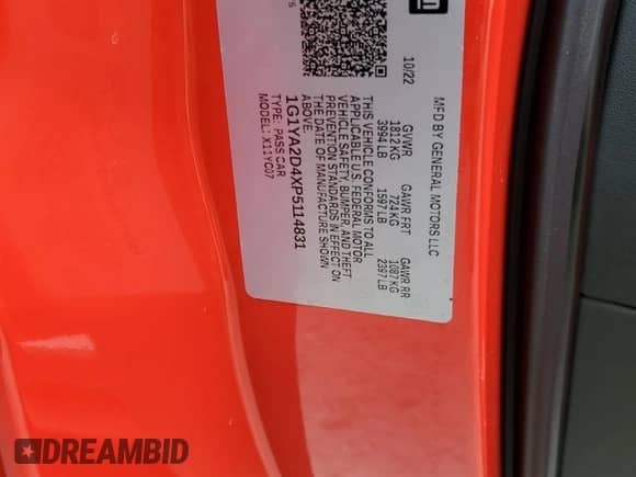 2023 Chevrolet Corvette 1LT z VIN 1G1YA2D4XP5114831, wystawiony jako Copart lot #76606204 z przebiegiem 2 358 mil mil oraz Nie do naprawy • Non repairable. Historia ofert i sprzedaży dostępna na DreamBid. Obrazek 13.