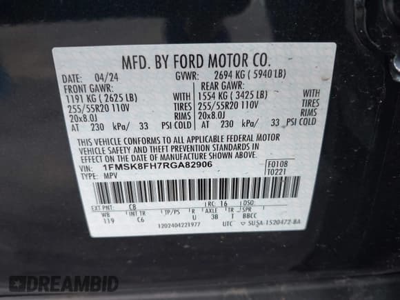 ✅ 2024 Ford Explorer Limited • VIN: 1FMSK8FH7RGA82906 • Лот: 43405317. Опубликован ранее на IAAI с пробегом 14 779 миль. Бесплатный доступ к архиву аукционных продаж из США и подробный отчёт об истории автомобиля на DreamBid. Изображение 9.