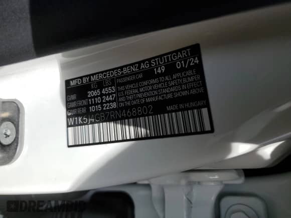 2024 Mercedes-Benz CLA 250 с VIN W1K5J4GB7RN468802, выставлен на аукционе Copart как лот 47618285 с пробегом 7 665 миль миль и Списание • Salvage title. История ставок и продаж доступна на DreamBid. Изображение 15.