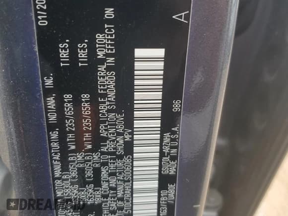 ✅ 2020 Toyota Highlander L • VIN: 5TDCZRAH0LS006085 • Lot: 81100565. Listed on Copart with 114,839 mi. Free auction sales archive from the USA and detailed vehicle history report at DreamBid. Image 13.