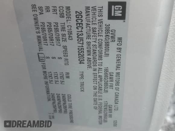 ✅ 2007 Chevrolet Silverado 1500 LTZ • VIN: 2GCEC13J571552034 • Lot: 55851415. Listed on Copart with 239,751 mi. Free auction sales archive from the USA and detailed vehicle history report at DreamBid. Image 12.