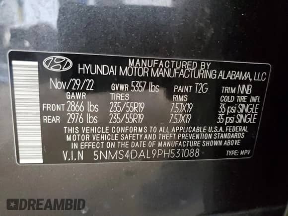 2023 Hyundai Santa Fe Limited с VIN 5NMS4DAL9PH531088, выставлен на аукционе Copart как лот 70187815 с пробегом 72 527 миль миль и На запчасти • Non repairable. История ставок и продаж доступна на DreamBid. Изображение 14.