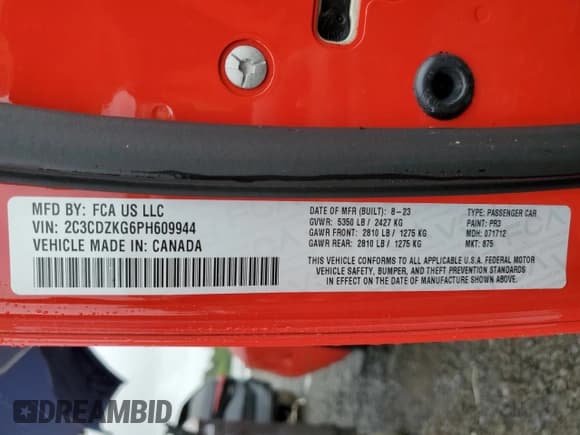 ✅ 2023 Dodge Challenger GT • VIN: 2C3CDZKG6PH609944 • Lot: 57472745. Wystawiony na Copart z przebiegiem 21 942 mil. Bezpłatny archiwum sprzedaży aukcyjnych z USA i szczegółowy raport historii pojazdu na DreamBid. Zdjęcie 12.