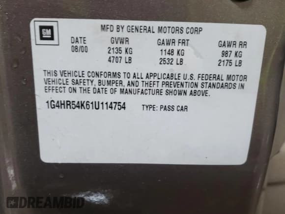 ✅ 2001 Buick LeSabre Limited • VIN: 1G4HR54K61U114754 • Lot: 78835614. Listed on Copart with 156,259 mi. Free auction sales archive from the USA and detailed vehicle history report at DreamBid. Image 12.