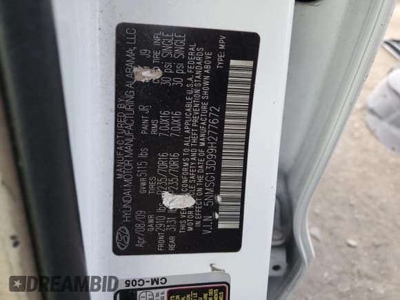 ✅ 2009 Hyundai Santa Fe GLS • VIN: 5NMSG13D99H277672 • Lot: 85132864. Listed on Copart with 192,072 mi. Free auction sales archive from the USA and detailed vehicle history report at DreamBid. Image 14.