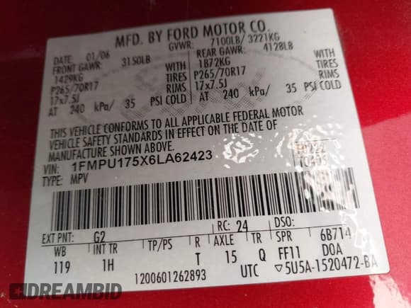 ✅ 2006 Ford Expedition Eddie Bauer • VIN: 1FMPU175X6LA62423 • Lot: 43861047. Wystawiony na IAAI z przebiegiem 156 296 mil. Bezpłatny archiwum sprzedaży aukcyjnych z USA i szczegółowy raport historii pojazdu na DreamBid. Zdjęcie 9.