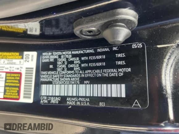 ✅ 2025 Toyota Sienna Platinum • VIN: 5TDESKFCXSS194176 • Lot: 84042975. Listed on Copart with 3,336 mi. Free auction sales archive from the USA and detailed vehicle history report at DreamBid. Image 10.