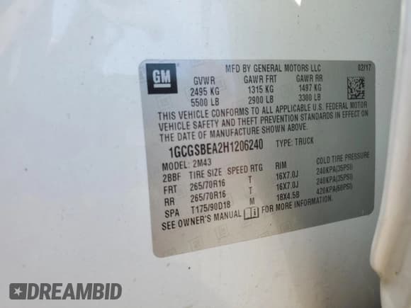 ✅ 2017 Chevrolet Colorado 2WD WT • VIN: 1GCGSBEA2H1206240 • Лот: 73596804. Опубликован ранее на Copart с пробегом 66 140 миль. Бесплатный доступ к архиву аукционных продаж из США и подробный отчёт об истории автомобиля на DreamBid. Изображение 13.