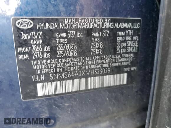 2021 Hyundai Santa Fe SEL z VIN 5NMS64AJXMH323029, wystawiony jako Copart lot #38758993 z przebiegiem 37 402 mil mil oraz . Historia ofert i sprzedaży dostępna na DreamBid. Obrazek 13.