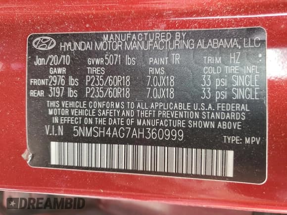 ✅ 2010 Hyundai Santa Fe SE • VIN: 5NMSH4AG7AH360999 • Lot: 41361534. Listed on Copart with 158,930 mi. Free auction sales archive from the USA and detailed vehicle history report at DreamBid. Image 12.