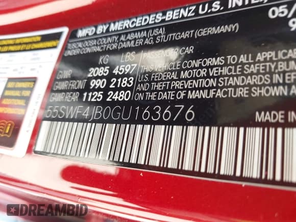 ✅ 2016 Mercedes-Benz C 300 • VIN: 55SWF4JB0GU163676 • Lot: 43076225. Listed on IAAI with 60,805 mi. Free auction sales archive from the USA and detailed vehicle history report at DreamBid. Image 9.