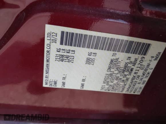 2013 Nissan Maxima SV с VIN 1N4AA5AP8DC811209, выставлен на аукционе IAAI как лот 42803509 с пробегом 121 233 миль миль и . История ставок и продаж доступна на DreamBid. Изображение 9.