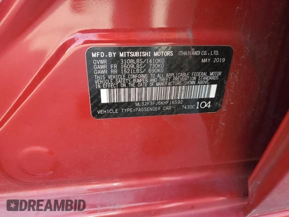 ✅ 2019 Mitsubishi Mirage ES • VIN: ML32F3FJ6KHF16592 • Lot: 65468115. Listed on Copart with 74,293 mi. Free auction sales archive from the USA and detailed vehicle history report at DreamBid. Image 12.