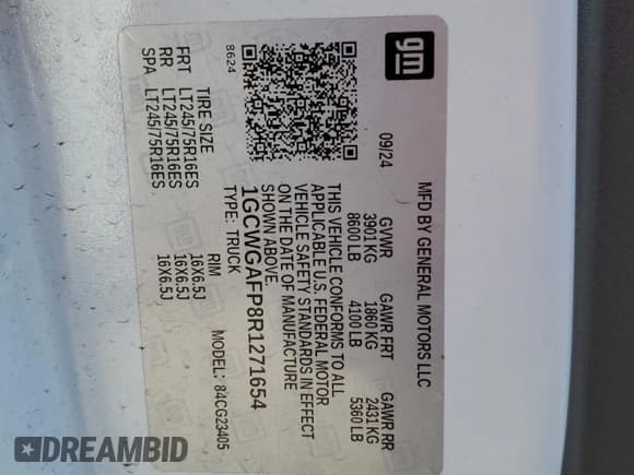 ✅ 2024 Chevrolet Express Cargo • VIN: 1GCWGAFP8R1271654 • Lot: 50373785. Listed on Copart with 3,947 mi. Free auction sales archive from the USA and detailed vehicle history report at DreamBid. Image 13.