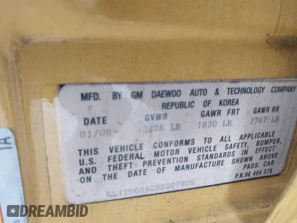 2008 Chevrolet Aveo LS с VIN KL1TD66628B207805, выставлен на аукционе IAAI как лот 41541006 с пробегом 210 248 миль миль и . История ставок и продаж доступна на DreamBid. Изображение 9.