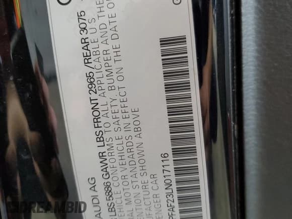 ✅ 2020 Audi S7 • VIN: WAUPFAF23LN017116 • Lot: 69255995. Listed on Copart with 70,328 mi. Free auction sales archive from the USA and detailed vehicle history report at DreamBid. Image 12.