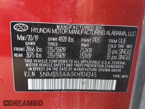 ✅ 2019 Hyundai Santa Fe Limited • VIN: 5NMS53AA3KH104245 • Lot: 53270424. Wystawiony na Copart z przebiegiem 78 802 mil. Bezpłatny archiwum sprzedaży aukcyjnych z USA i szczegółowy raport historii pojazdu na DreamBid. Zdjęcie 14.