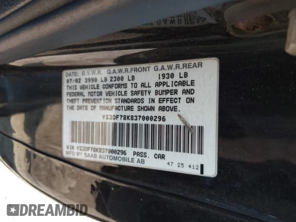 ✅ 2003 Saab 9-3 SE • VIN: YS3DF78K837000296 • Lot: 42609322. Wystawiony na IAAI z przebiegiem 136 788 mil. Bezpłatny archiwum sprzedaży aukcyjnych z USA i szczegółowy raport historii pojazdu na DreamBid. Zdjęcie 9.