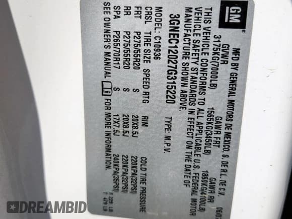 ✅ 2007 Chevrolet Avalanche 3LT • VIN: 3GNEC12027G315220 • Lot: 91348765. Listed on Copart with 184,997 mi. Free auction sales archive from the USA and detailed vehicle history report at DreamBid. Image 13.