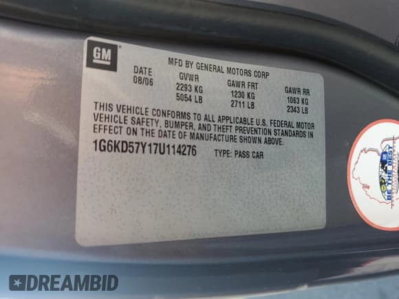 ✅ 2007 Cadillac DTS Luxury I • VIN: 1G6KD57Y17U114276 • Lot: 89559125. Listed on Copart with 112,938 mi. Free auction sales archive from the USA and detailed vehicle history report at DreamBid. Image 13.