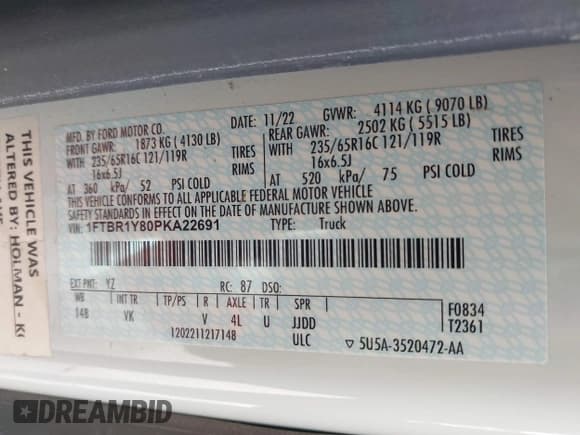 ✅ 2023 Ford Transit Cargo • VIN: 1FTBR1Y80PKA22691 • Lot: 41789744. Wystawiony na IAAI z przebiegiem 35 748 mil. Bezpłatny archiwum sprzedaży aukcyjnych z USA i szczegółowy raport historii pojazdu na DreamBid. Zdjęcie 9.
