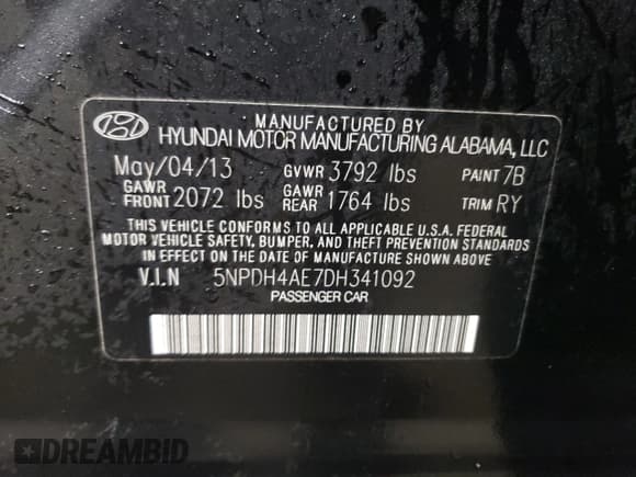 ✅ 2013 Hyundai Elantra GLS • VIN: 5NPDH4AE7DH341092 • Lot: 87521525. Listed on Copart with 126,457 mi. Free auction sales archive from the USA and detailed vehicle history report at DreamBid. Image 12.