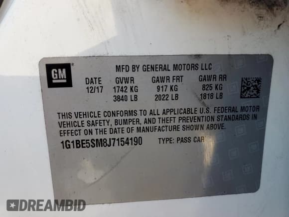 ✅ 2018 Chevrolet Cruze LT • VIN: 1G1BE5SM8J7154190 • Lot: 67681662. Listed on Copart with 102,005 mi. Free auction sales archive from the USA and detailed vehicle history report at DreamBid. Image 12.