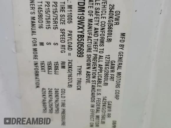 ✅ 2000 GMC Safari Cargo • VIN: 1GTDM19WXYB505689 • Lot: 43471405. Wystawiony na Copart z przebiegiem 366 456 mil. Bezpłatny archiwum sprzedaży aukcyjnych z USA i szczegółowy raport historii pojazdu na DreamBid. Zdjęcie 12.