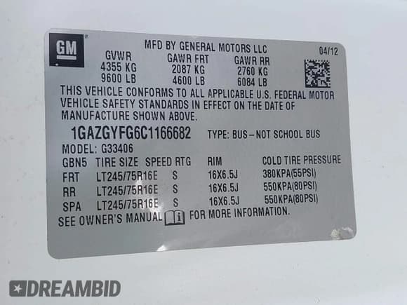 ✅ 2012 Chevrolet Express Passenger 1LT • VIN: 1GAZGYFG6C1166682 • Lot: 43309683. Listed on IAAI with 49,181 mi. Free auction sales archive from the USA and detailed vehicle history report at DreamBid. Image 9.