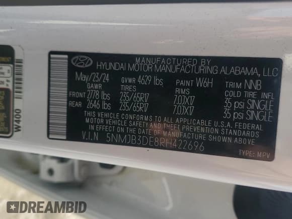 ✅ 2024 Hyundai Tucson SEL • VIN: 5NMJB3DE8RH422696 • Lot: 91416785. Listed on Copart with 34,804 mi. Free auction sales archive from the USA and detailed vehicle history report at DreamBid. Image 13.