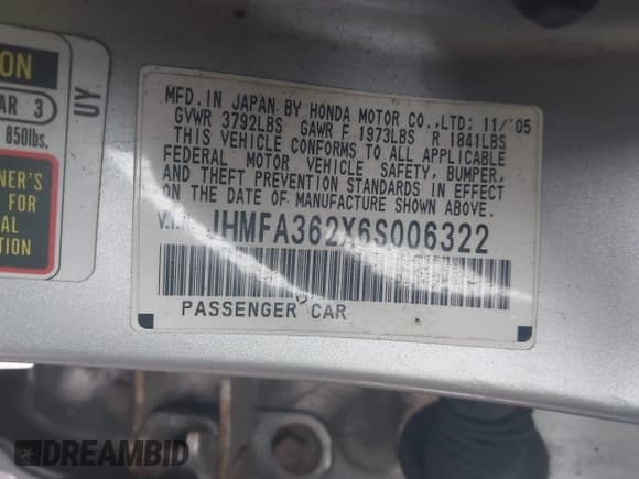 ✅ 2006 Honda Civic • VIN: JHMFA362X6S006322 • Лот: 43646000. Опубликован ранее на IAAI с пробегом 166 779 миль. Бесплатный доступ к архиву аукционных продаж из США и подробный отчёт об истории автомобиля на DreamBid. Изображение 9.