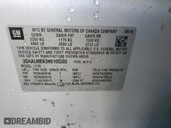 ✅ 2017 GMC Terrain SLE • VIN: 2GKALMEK3H6160300 • Lot: 91628505. Wystawiony na Copart z przebiegiem 122 188 mil. Bezpłatny archiwum sprzedaży aukcyjnych z USA i szczegółowy raport historii pojazdu na DreamBid. Zdjęcie 12.