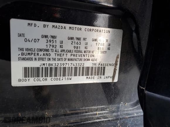 ✅ 2007 Mazda 3 S Touring • VIN: JM1BK323971743322 • Lot: 68557015. Wystawiony na Copart z przebiegiem 139 282 mil. Bezpłatny archiwum sprzedaży aukcyjnych z USA i szczegółowy raport historii pojazdu na DreamBid. Zdjęcie 12.