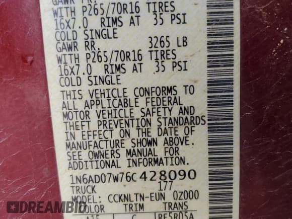 ✅ 2006 Nissan Frontier SE • VIN: 1N6AD07W76C428090 • Lot: 56591405. Listed on Copart with 188,484 mi. Free auction sales archive from the USA and detailed vehicle history report at DreamBid. Image 12.