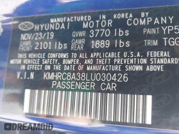 ✅ 2020 Hyundai Venue SEL • VIN: KMHRC8A38LU030426 • Lot: 42153324. Listed on IAAI with 55,339 mi. Free auction sales archive from the USA and detailed vehicle history report at DreamBid. Image 9.