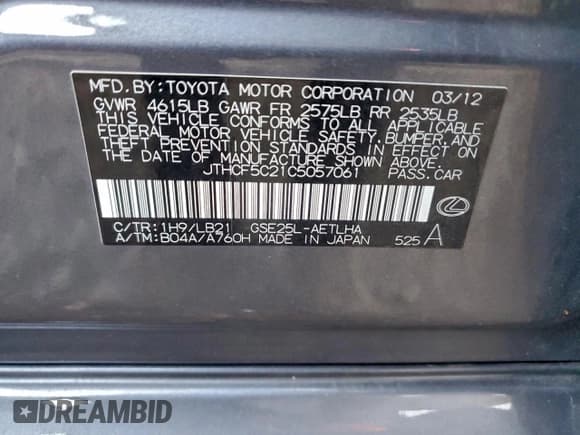 ✅ 2012 Lexus IS 250 • VIN: JTHCF5C21C5057061 • Лот: 94908305. Опубликован ранее на Copart с пробегом 131 056 миль. Бесплатный доступ к архиву аукционных продаж из США и подробный отчёт об истории автомобиля на DreamBid. Изображение 12.