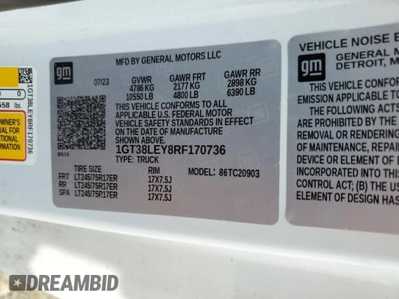 ✅ 2024 GMC Sierra 1500 • VIN: 1GT38LEY8RF170736 • Lot: 55106695. Wystawiony na Copart z przebiegiem 22 393 mil. Bezpłatny archiwum sprzedaży aukcyjnych z USA i szczegółowy raport historii pojazdu na DreamBid. Zdjęcie 13.