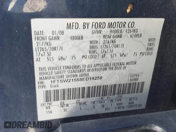 ✅ 2008 Ford F-250 XL • VIN: 1FTSW21558ED19258 • Лот: 42020029. Опубликован ранее на IAAI с пробегом 211 591 миль. Бесплатный доступ к архиву аукционных продаж из США и подробный отчёт об истории автомобиля на DreamBid. Изображение 9.