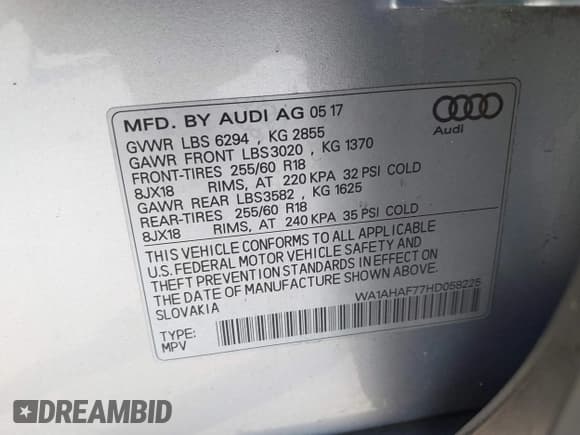 ✅ 2017 Audi Q7 Premium • VIN: WA1AHAF77HD058225 • Lot: 41296297. Listed on IAAI with 107,860 mi. Free auction sales archive from the USA and detailed vehicle history report at DreamBid. Image 9.