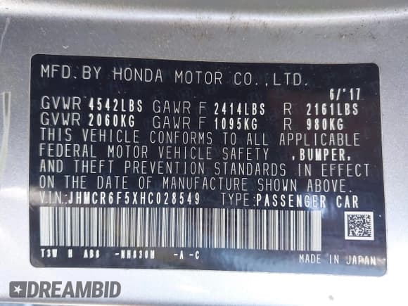 ✅ 2017 Honda Accord EX-L • VIN: JHMCR6F5XHC028549 • Lot: 43603818. Listed on IAAI with 216,379 mi. Free auction sales archive from the USA and detailed vehicle history report at DreamBid. Image 9.