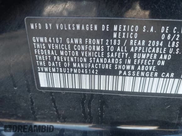 ✅ 2023 Volkswagen Jetta SE • VIN: 3VWEM7BU2PM045142 • Lot: 43563256. Listed on IAAI with 30,164 mi. Free auction sales archive from the USA and detailed vehicle history report at DreamBid. Image 9.