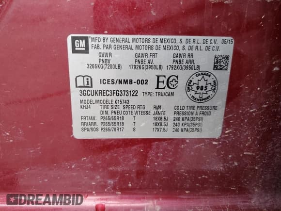 ✅ 2015 Chevrolet Silverado 1500 LT • VIN: 3GCUKREC3FG373122 • Lot: 70848625. Listed on Copart with Not provided. Free auction sales archive from the USA and detailed vehicle history report at DreamBid. Image 12.