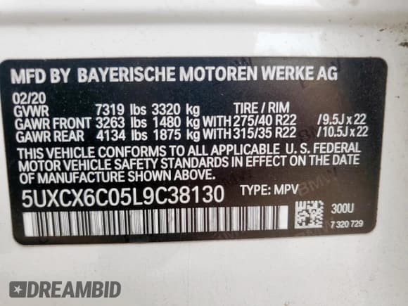 ✅ 2020 BMW X7 M50i • VIN: 5UXCX6C05L9C38130 • Lot: 71829275. Listed on Copart with 86,202 mi. Free auction sales archive from the USA and detailed vehicle history report at DreamBid. Image 13.