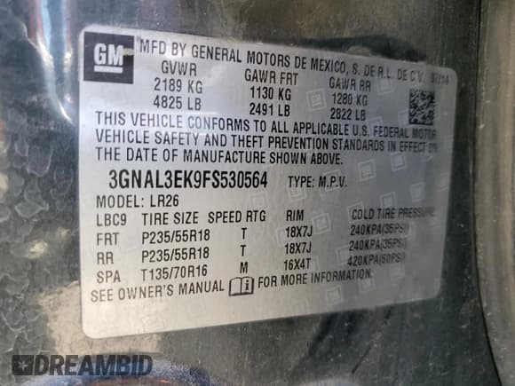 ✅ 2015 Chevrolet Captiva Sport LT • VIN: 3GNAL3EK9FS530564 • Lot: 50429795. Wystawiony na Copart z przebiegiem 117 942 mil. Bezpłatny archiwum sprzedaży aukcyjnych z USA i szczegółowy raport historii pojazdu na DreamBid. Zdjęcie 13.