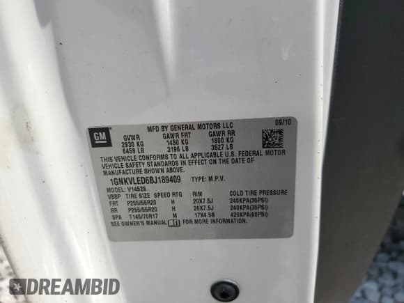 ✅ 2011 Chevrolet Traverse LTZ • VIN: 1GNKVLED6BJ189409 • Lot: 67265835. Wystawiony na Copart z przebiegiem 179 815 mil. Bezpłatny archiwum sprzedaży aukcyjnych z USA i szczegółowy raport historii pojazdu na DreamBid. Zdjęcie 13.