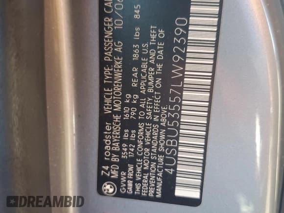 ✅ 2007 BMW Z4 3.0si • VIN: 4USBU53557LW92390 • Лот: 55604244. Опубликован ранее на Copart с пробегом 151 074 миль. Бесплатный доступ к архиву аукционных продаж из США и подробный отчёт об истории автомобиля на DreamBid. Изображение 12.