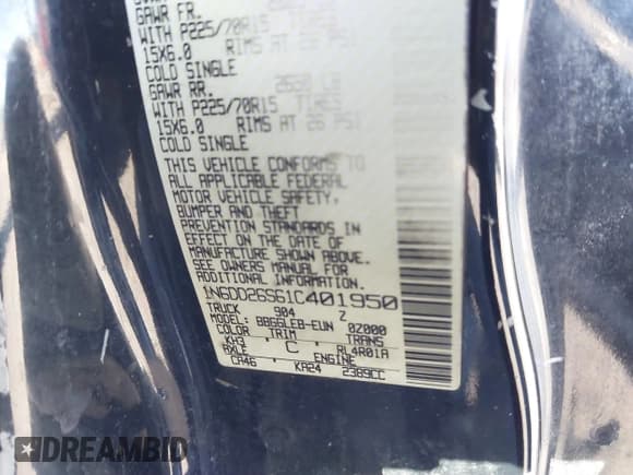 ✅ 2001 Nissan Frontier XE • VIN: 1N6DD26S61C401950 • Lot: 41822525. Listed on IAAI with 176,587 mi. Free auction sales archive from the USA and detailed vehicle history report at DreamBid. Image 9.