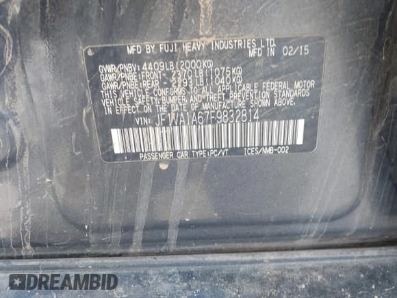 ✅ 2015 Subaru WRX • VIN: JF1VA1A67F9832814 • Lot: 42632928. Listed on IAAI with 157,182 mi. Free auction sales archive from the USA and detailed vehicle history report at DreamBid. Image 9.