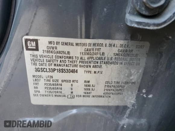 2008 Saturn VUE XE z VIN 3GSCL33P18S530484, wystawiony jako Copart lot #88241965 z przebiegiem 216 547 mil mil oraz Szkoda całkowita • Salvage title. Historia ofert i sprzedaży dostępna na DreamBid. Obrazek 15.