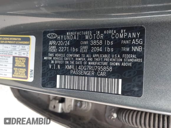 ✅ 2024 Hyundai Elantra SE • VIN: KMHLL4DG7RU795858 • Lot: 43726289. Listed on IAAI with 20,950 mi. Free auction sales archive from the USA and detailed vehicle history report at DreamBid. Image 9.